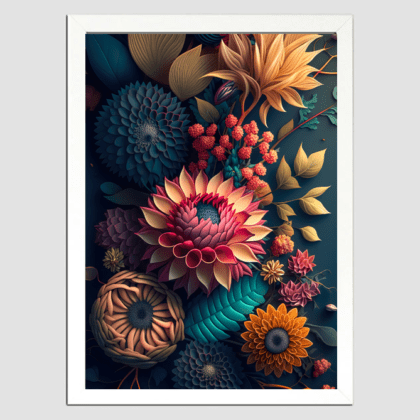 A4 Flower Painting Poster with 6 Color Frame Choices | Vibrant Wall Art for Every Decor Style