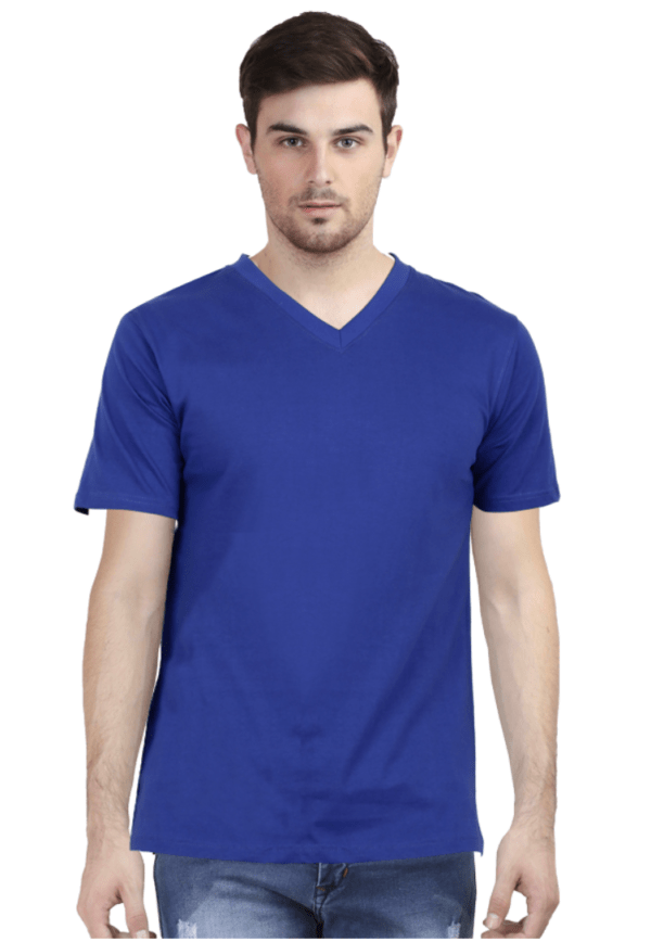 Men Blue VNeck Half Sleeve TShirt