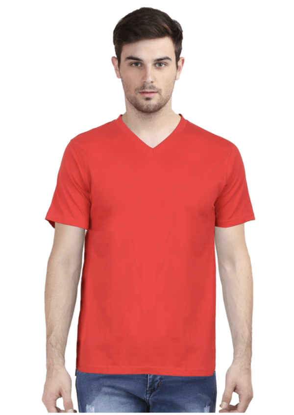 Men Red VNeck Half Sleeve TShirt